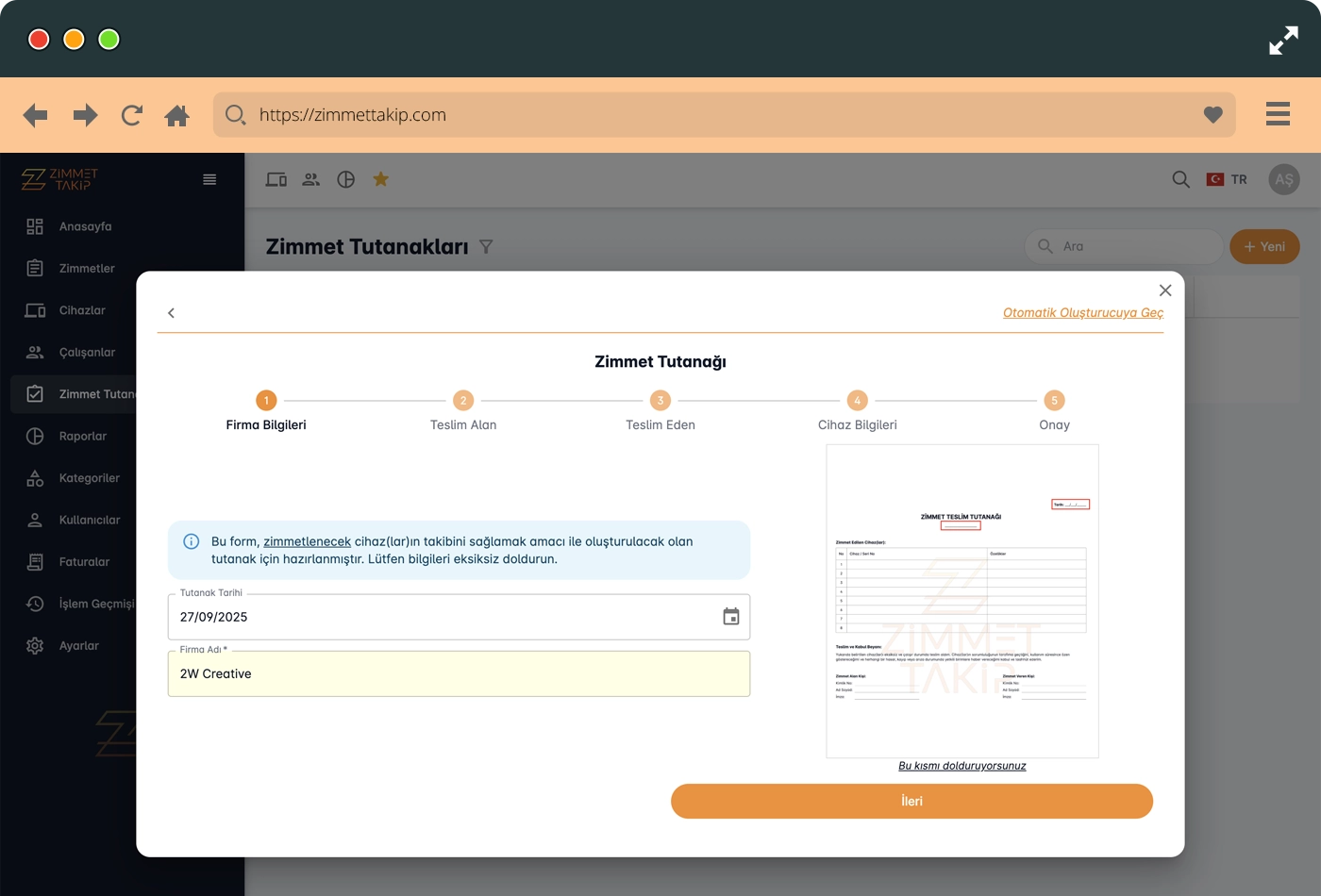 manuel asset form