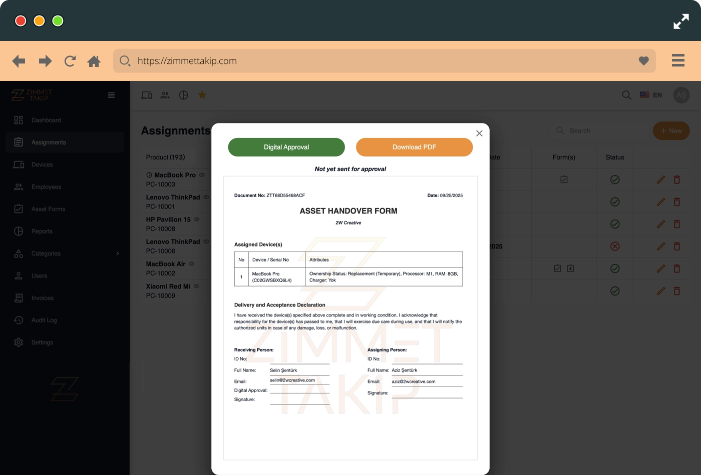 assignment asset form