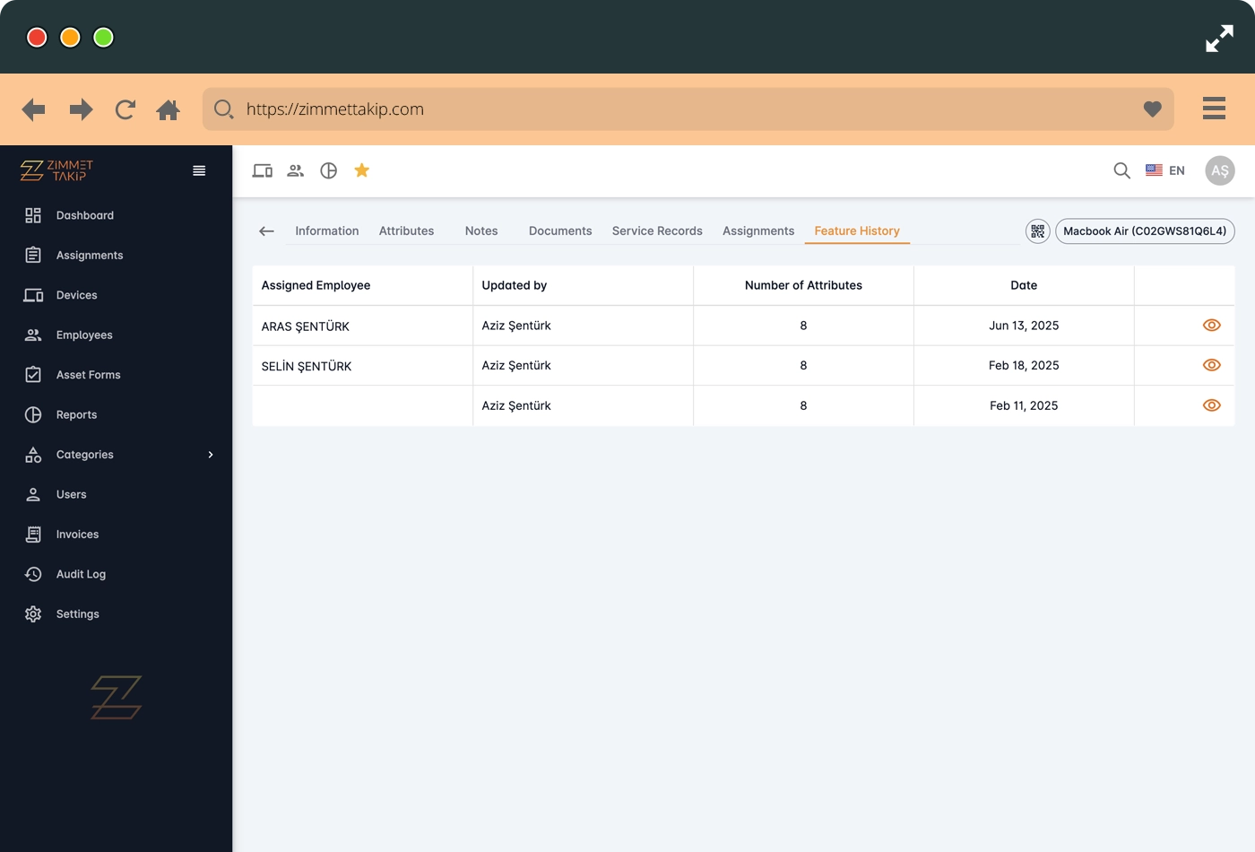 feature device feature history