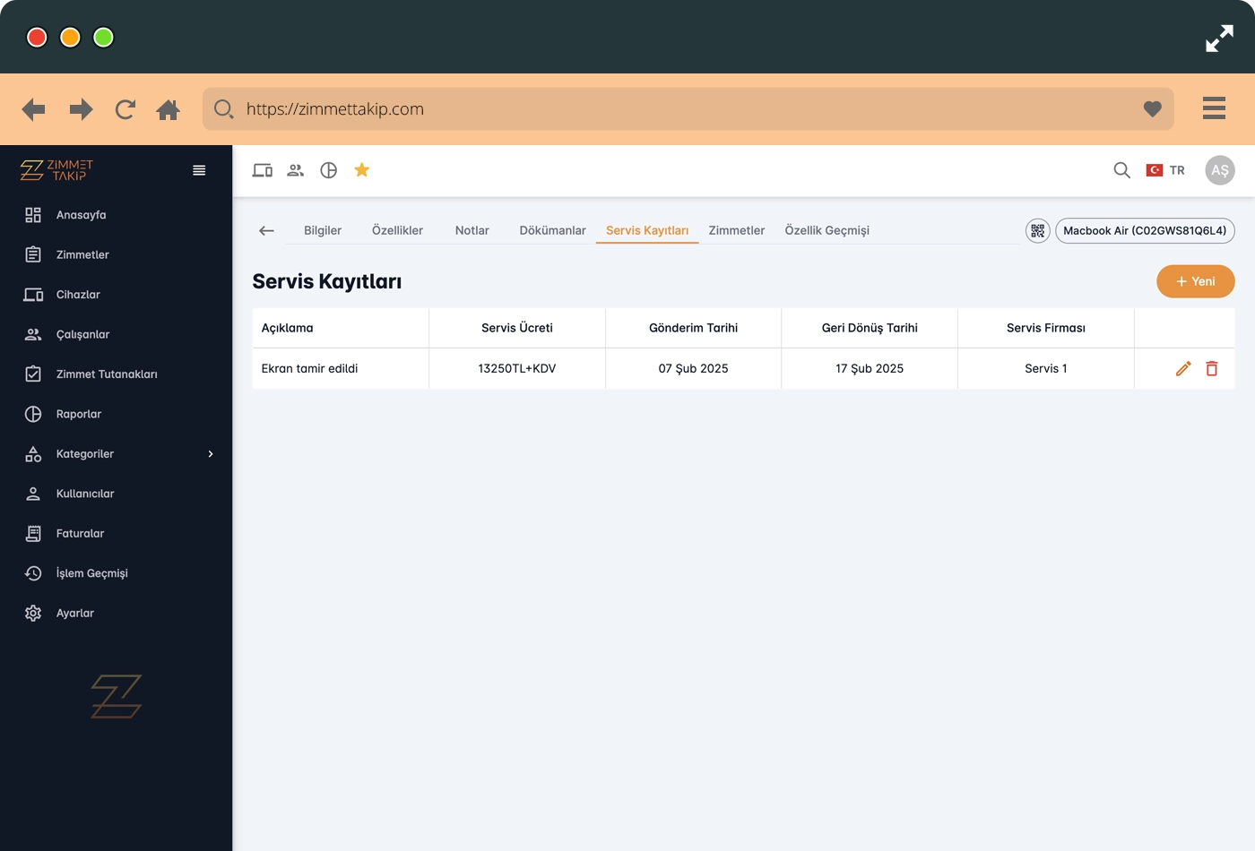 feature device service record