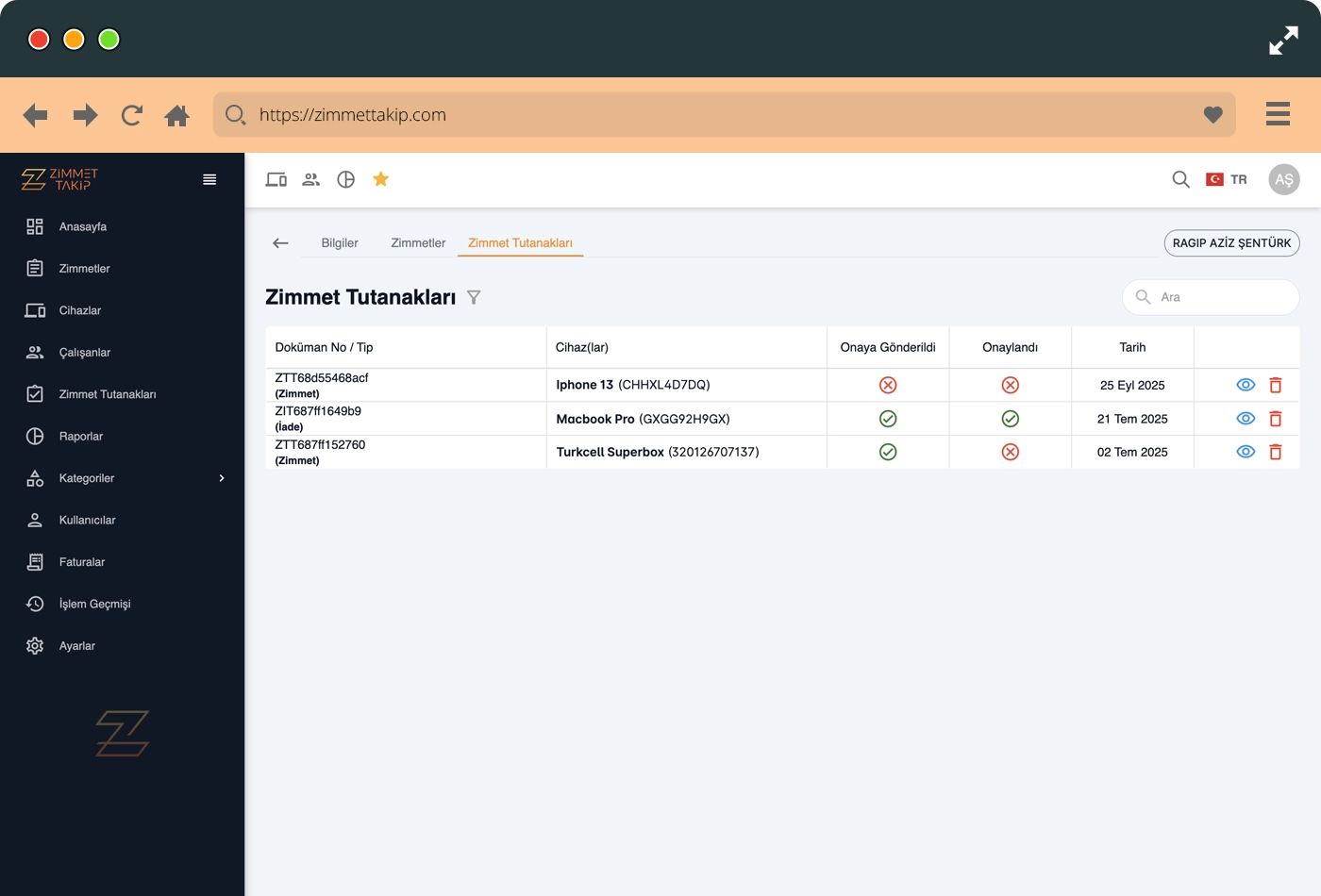 employee asset form screen