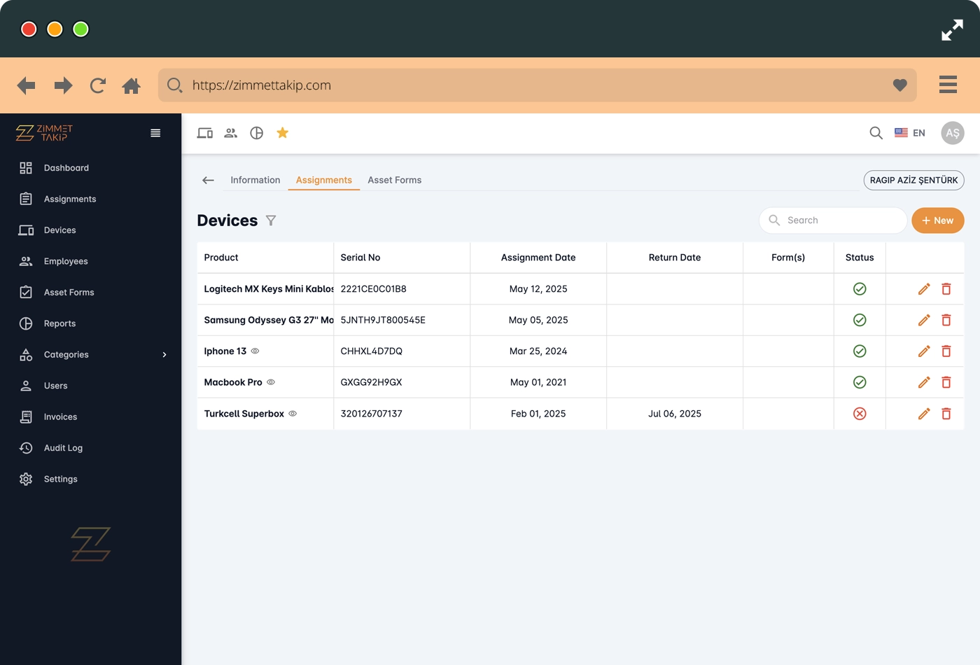 employee assignment screen