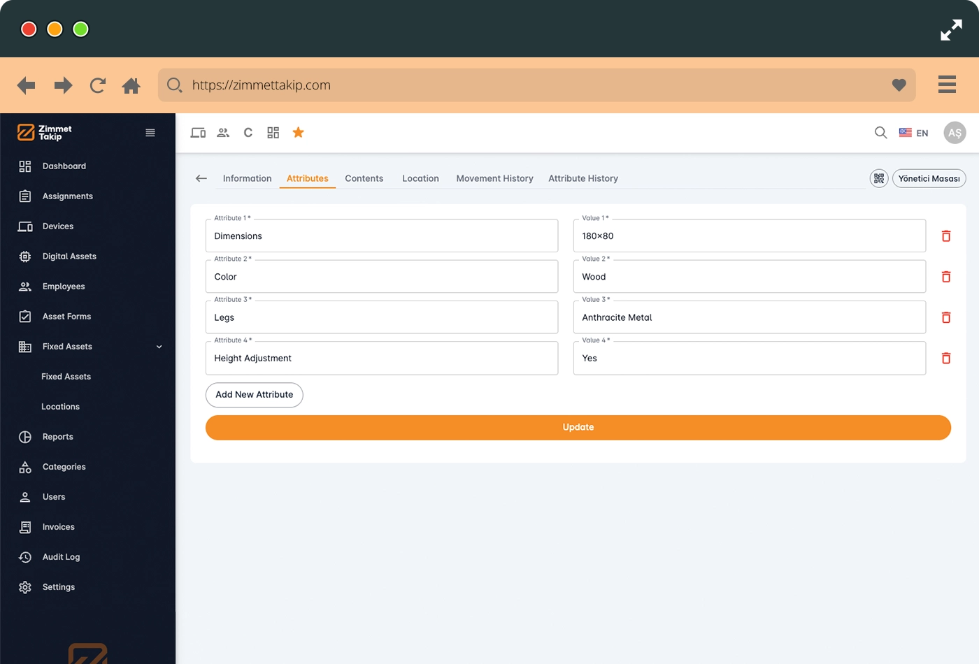 fixed asset attributes